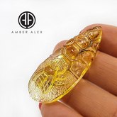 Natural Amber Carved Bee On Honeycomb Cabochon with Insects